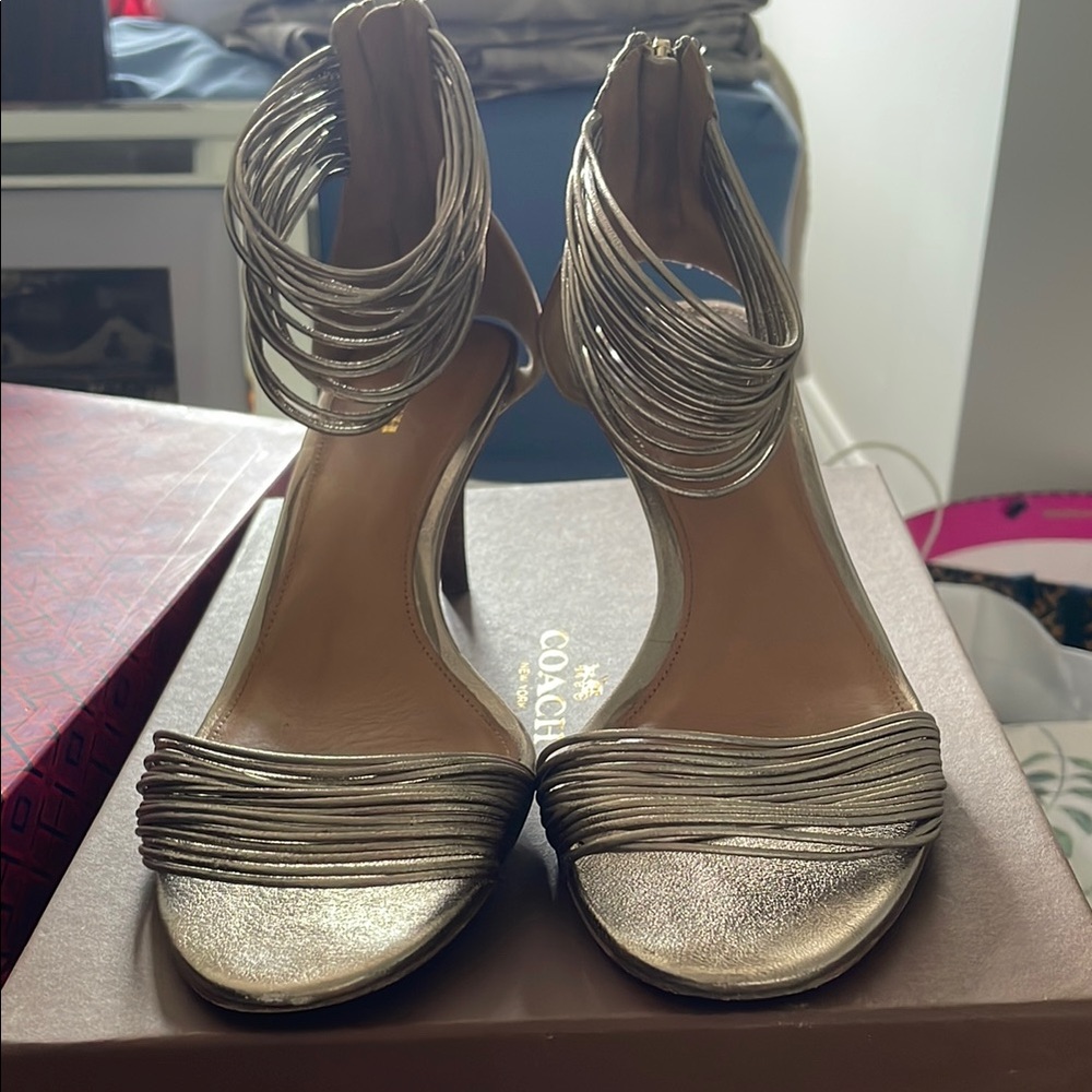 Coach Light gold Strappy Heels with Ankle Straps